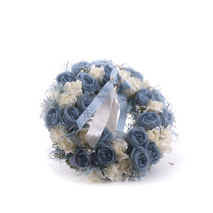 Irigo smuteční věnec bílé a modré květy