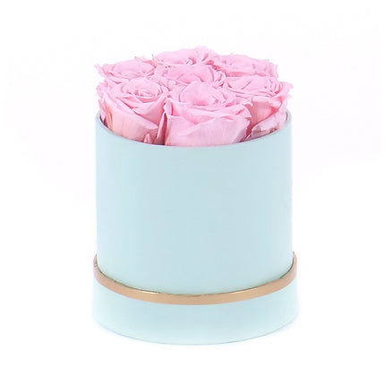 In eterno zelený okrúhly box 7 ružových ruží