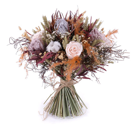 Irigo sušená kytica protea preparované ruže