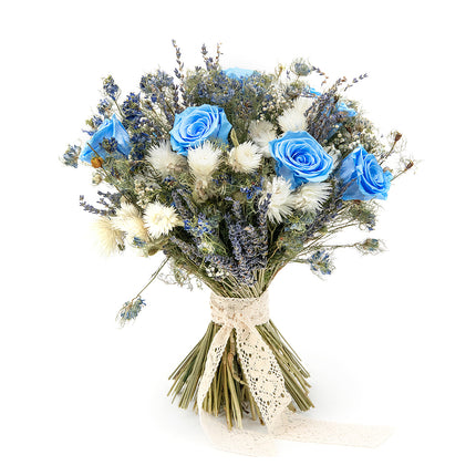 Irigo sušená kytica preparované modré ruže Sky blue
