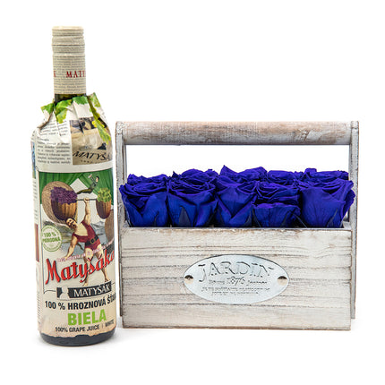 In eterno drevený box modré ruže a Matyšák