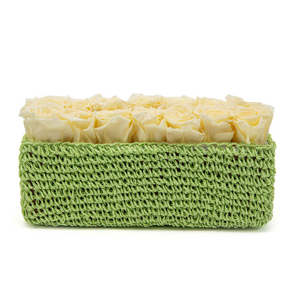 In eterno zelený pletený box 14 krémových růží