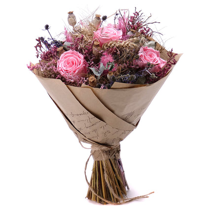 Irigo sušená kytice preparované růžové růže Monalisa pink