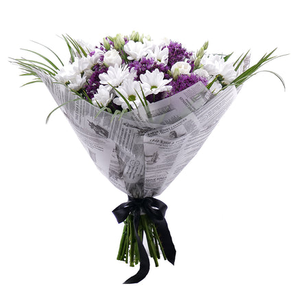 Smuteční kytice bílé chryzantémy a allium