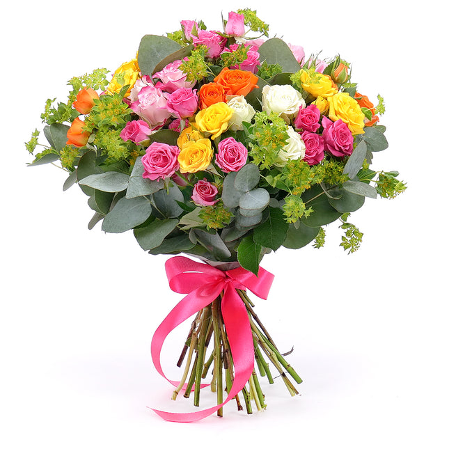 Sweet trsové barevné růže a eukalyptus