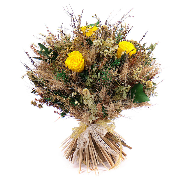 Irigo sušená kytice preparované růže Monalisa canary yellow