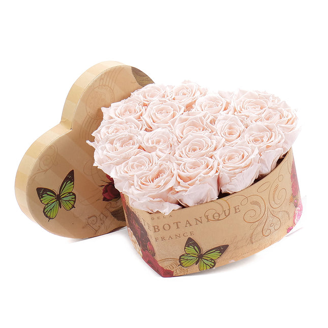 In eterno vintage srdce "L" 18 růží almond cream