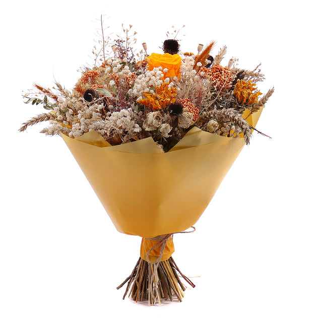 Irigo sušená kytice preparovaná oranžová růže