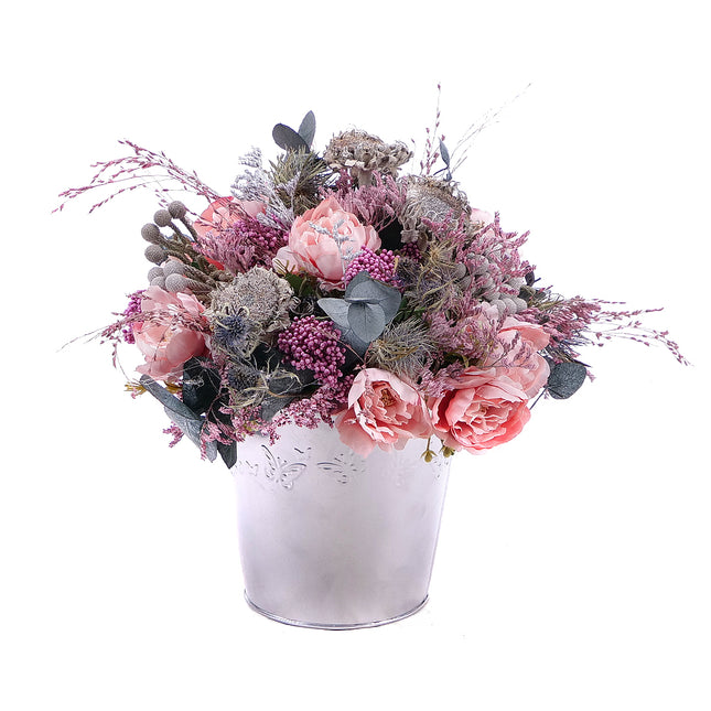 Irigo kovové vědro růžové pivoňky