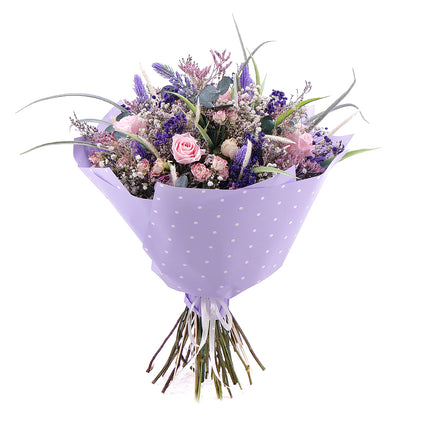 Irigo sušená kytice levandule a preparované růžové růže