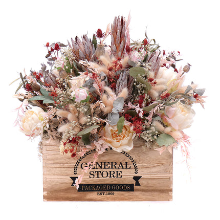 Irigo dřevěný box růžové a krémové květiny