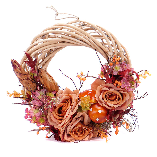 Irigo proutěný věnec růže a protea