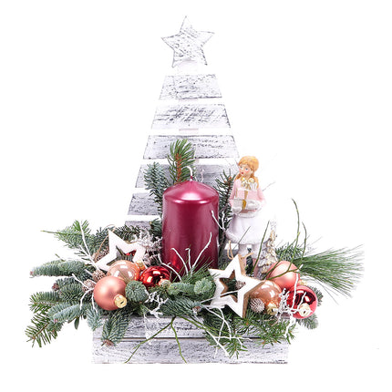 Aranžmá dřevěný bílý stromek růžové doplňky