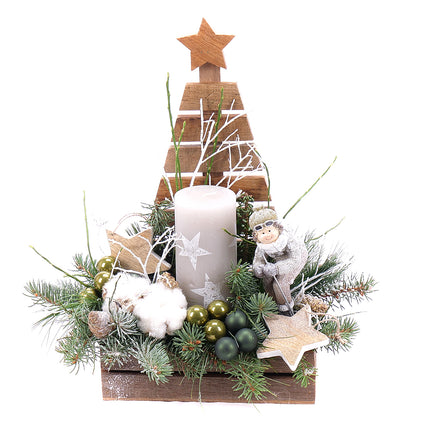 Aranžmá dřevěný hnědý stromek zelené doplňky