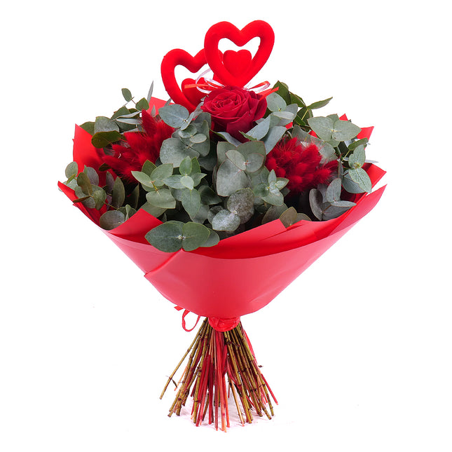 Sweet červená ruža a lagurus Valentín