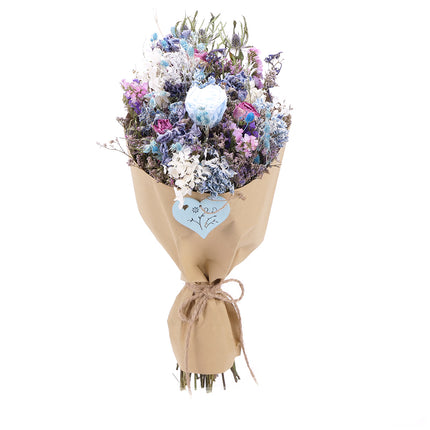 Irigo sušená kytice modrá preparovaná růže Valentýn