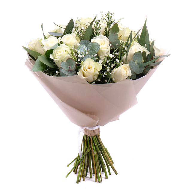 Sweet bílé růže a eukalypt