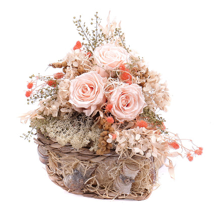 In eterno dřevěný box srdce tři růže monalisa almond cream