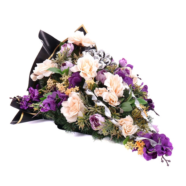 Irigo smuteční kytice meruňkové a fialové květy