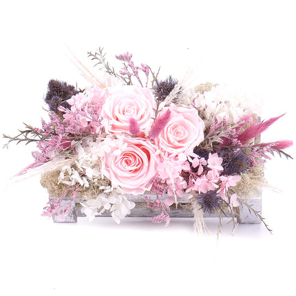 Irigo dřevěný box tři růže Monalisa pink champagne