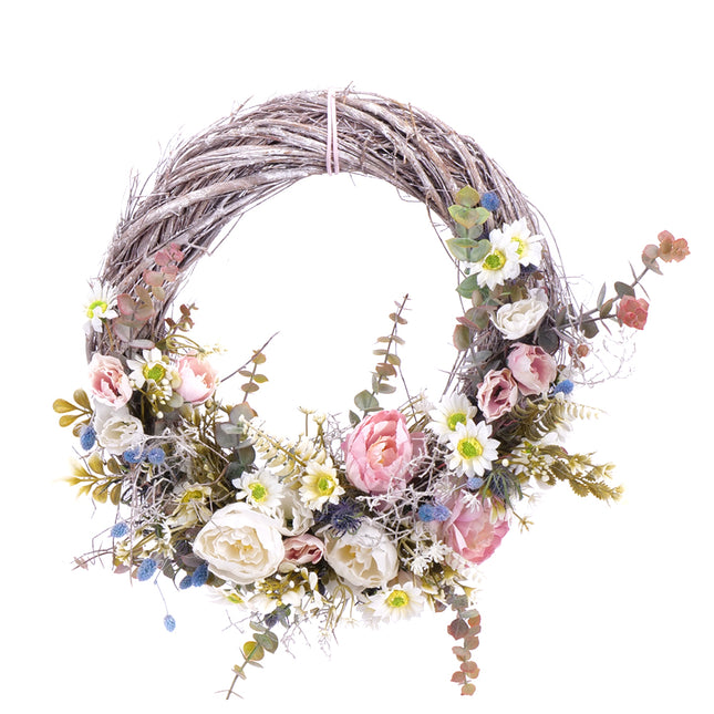 Irigo věnec Růžové a bílé květy