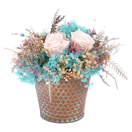 In eterno plechové vedierko tri krémové ruže