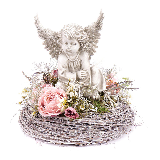 Irigo smuteční aranžmá proutěný věnec anděl