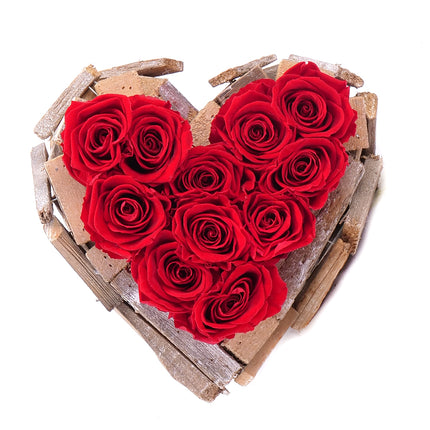 In eterno dřevěný box srdce 13 rudých růží