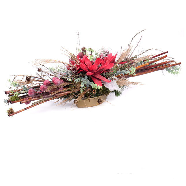 Irigo smuteční aranžmá červená magnolie přírodní doplňky