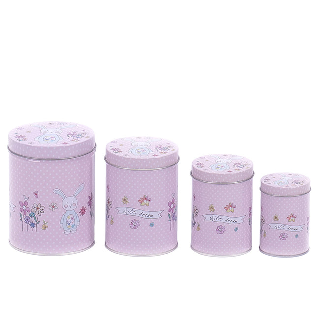 Dóza so zajačikom x4 ružová kov balenie