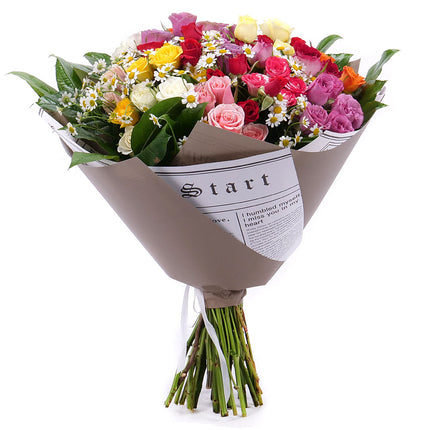 Sweet trsové barevné růže s heřmánky