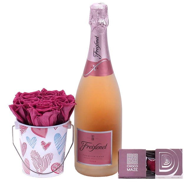 Darčekový set In eterno plechové vedierko, Freixenet a čokoláda