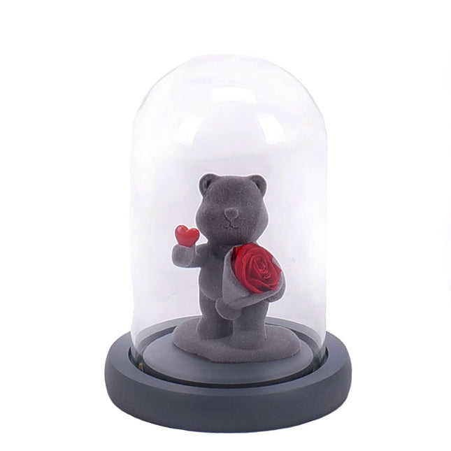 Medvedík s ružou a LED osvetlením 10x15cm