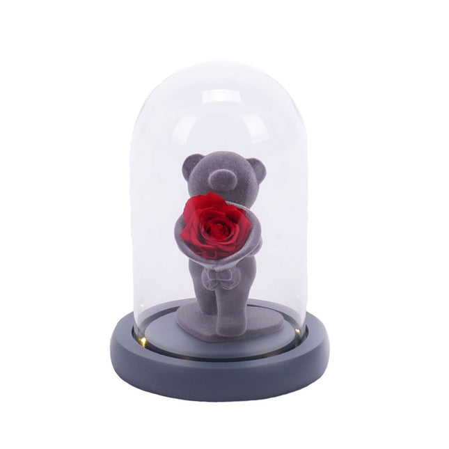 Medvedík s ružou a LED osvetlením 10x15cm