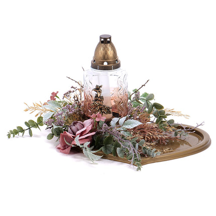 Irigo smútočný aranžmán plastové srdce kahanec a ružové kvety