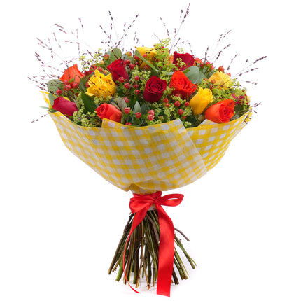 Sweet oranžové, žlté a červené ruže