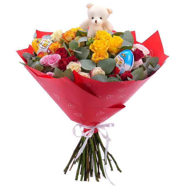 Kytica pre deti farebné trsové ruže, macko, kinder joy