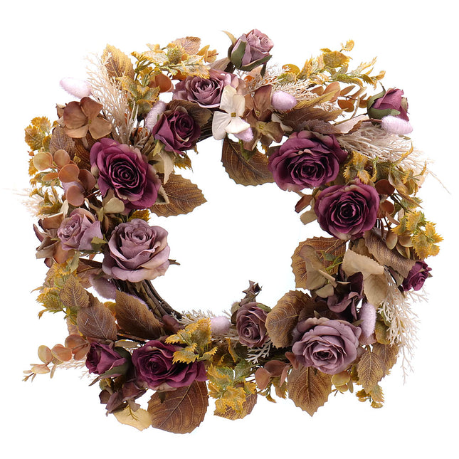 Irigo prútený veniec fialové a hnedé kvety