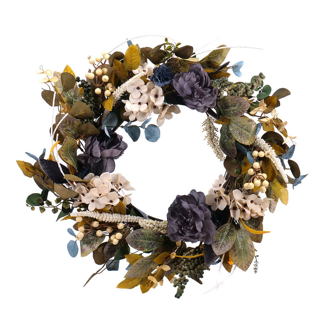 Irigo prútený veniec modré a biele kvety