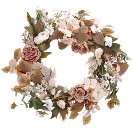 Irigo prútený veniec staroružové a krémové kvety