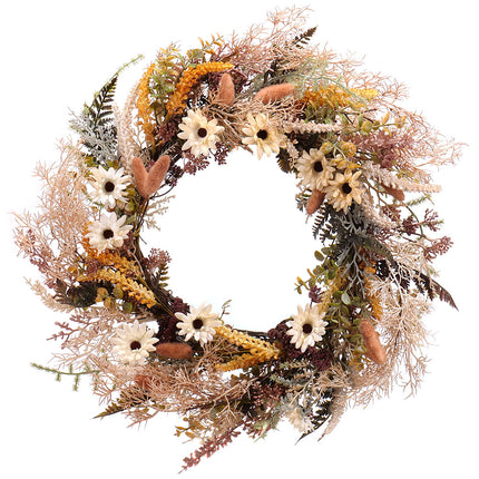 Irigo prútený veniec krémové a hnedé kvety