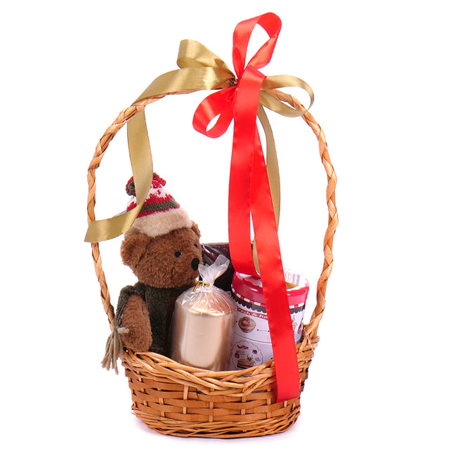 Dárkový proutěný košík vánoční medvídek