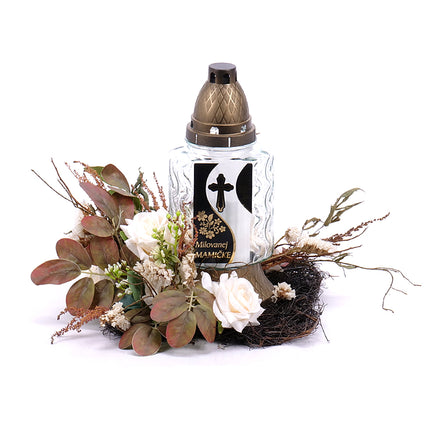 Irigo smútočný aranžmán prútený štvorec, kahanec, krémové kvety