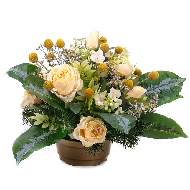 Irigo smútočný aranžmán žlté ruže craspedia