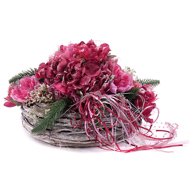 Irigo smútočný prútený veniec bordové kvety