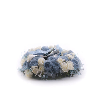 Irigo smuteční věnec bílé a modré květy