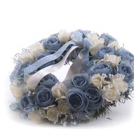 Irigo smuteční věnec bílé a modré květy