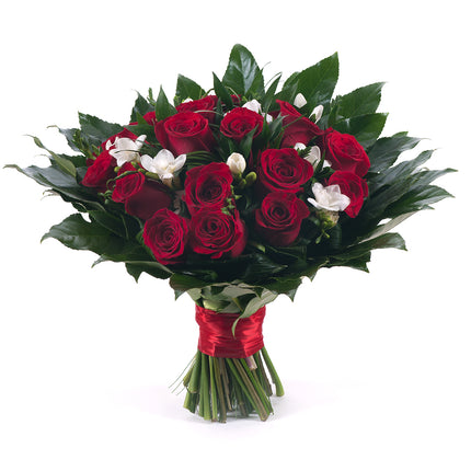 Elite červené růže a frézie