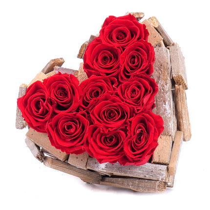 In eterno dřevěný box srdce 13 rudých růží