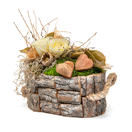 In eterno dřevěný box ovál krémové růže